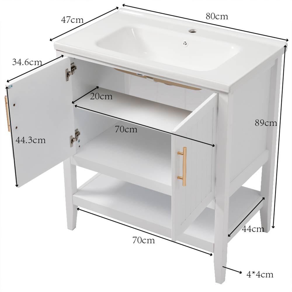 Meuble Salle de Bain 80 cm avec Vasque en Céramique, Armoire Blanche au Sol, Design Élégant, Facile à Installer - 80×47×90cm - 3