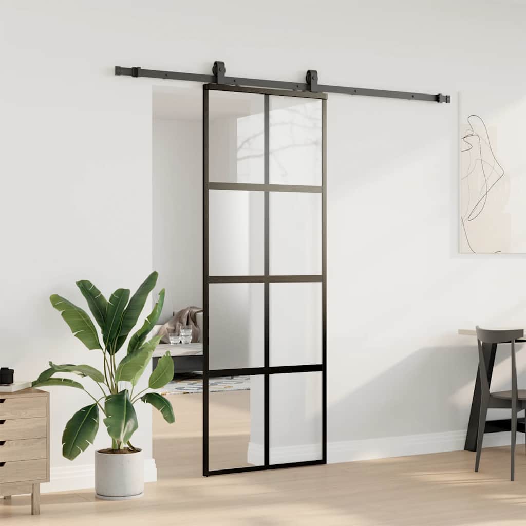 Puerta corredera con herrajes negro 76x205 cm vidrio templado vidaXL - 4