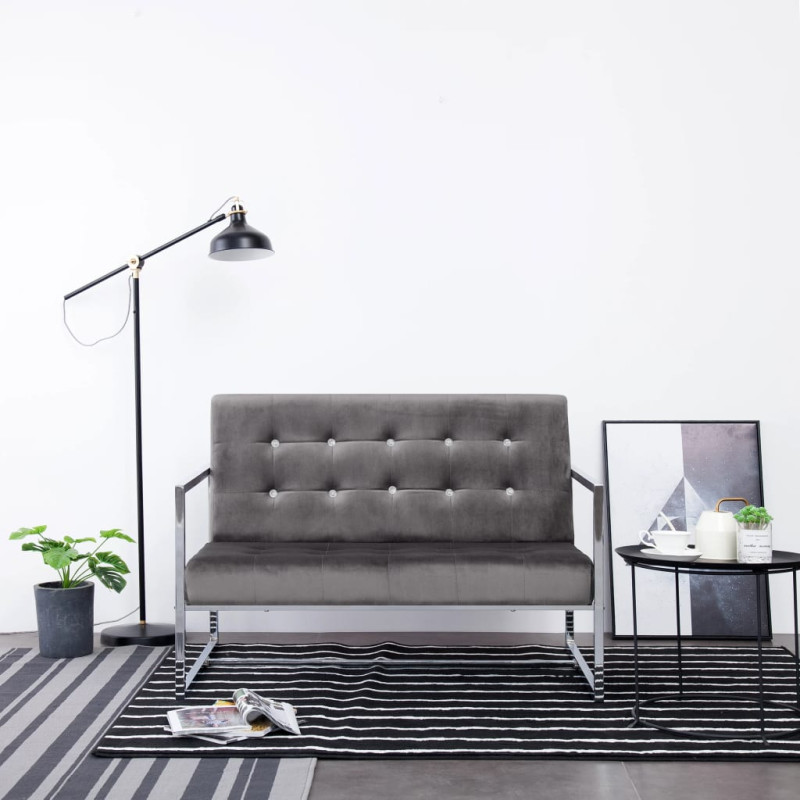 Sofá de 2 plazas con reposabrazos gris oscuro cromo y terciopelo vidaxl