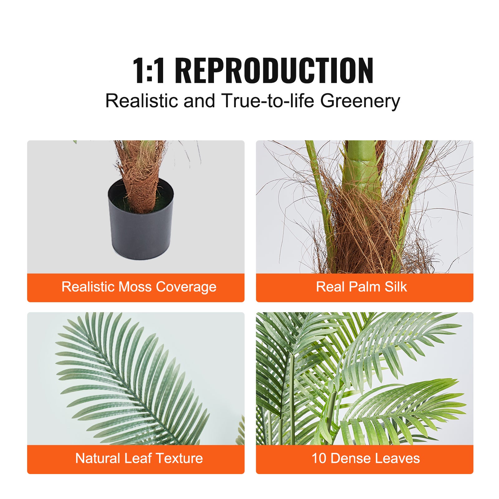 Arbre Artificiel VEVOR 1219 mm Plante Artificielle PE Palmier à Noix de Bétel 2 Faux Arbres Vert avec Pot 127x113 mm Fausse Plante Décoration - 4