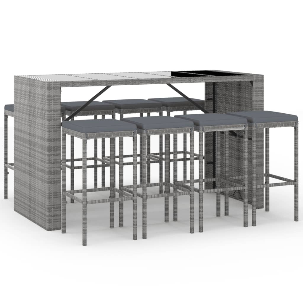 Maison Exclusive - Set Bar da Giardino 9 pz con Cuscini in Polyrattan Grigio - 2