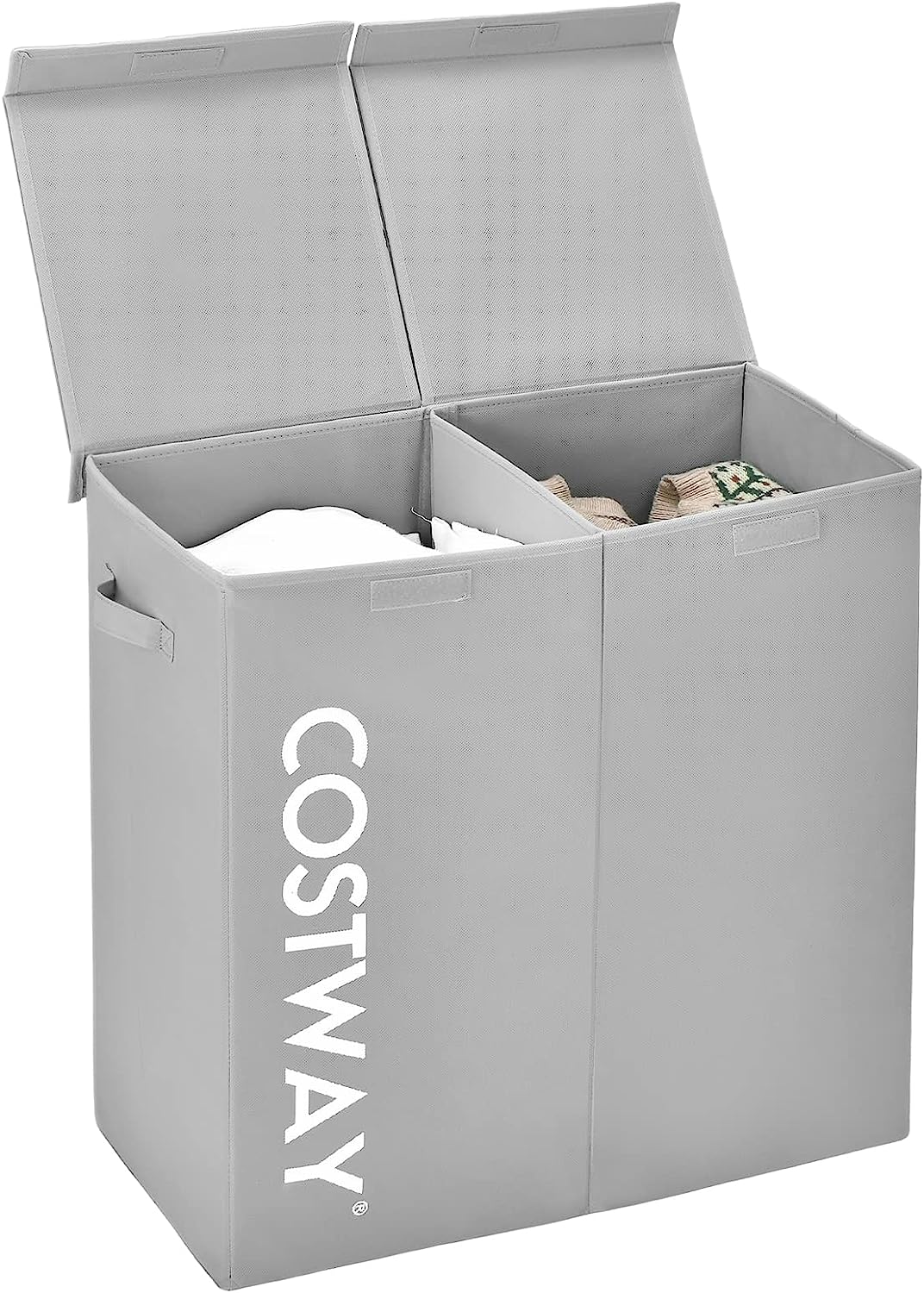 Cesto de ropa con Tapa, 115 L Cubo de Ropa Sucia con 2 Secciones, Cesta ...