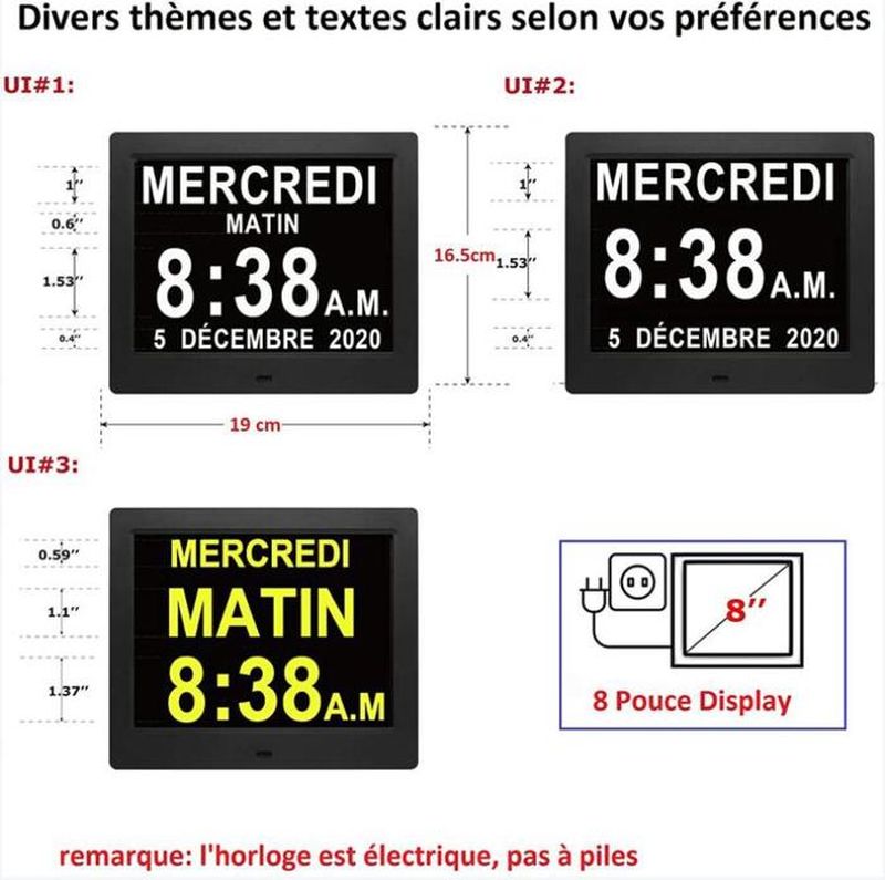 Horloge calendrier numérique One Piece 10 pouces avec date et heure, horloge Alzheimer pour parents,Rappel de médicaments - 3