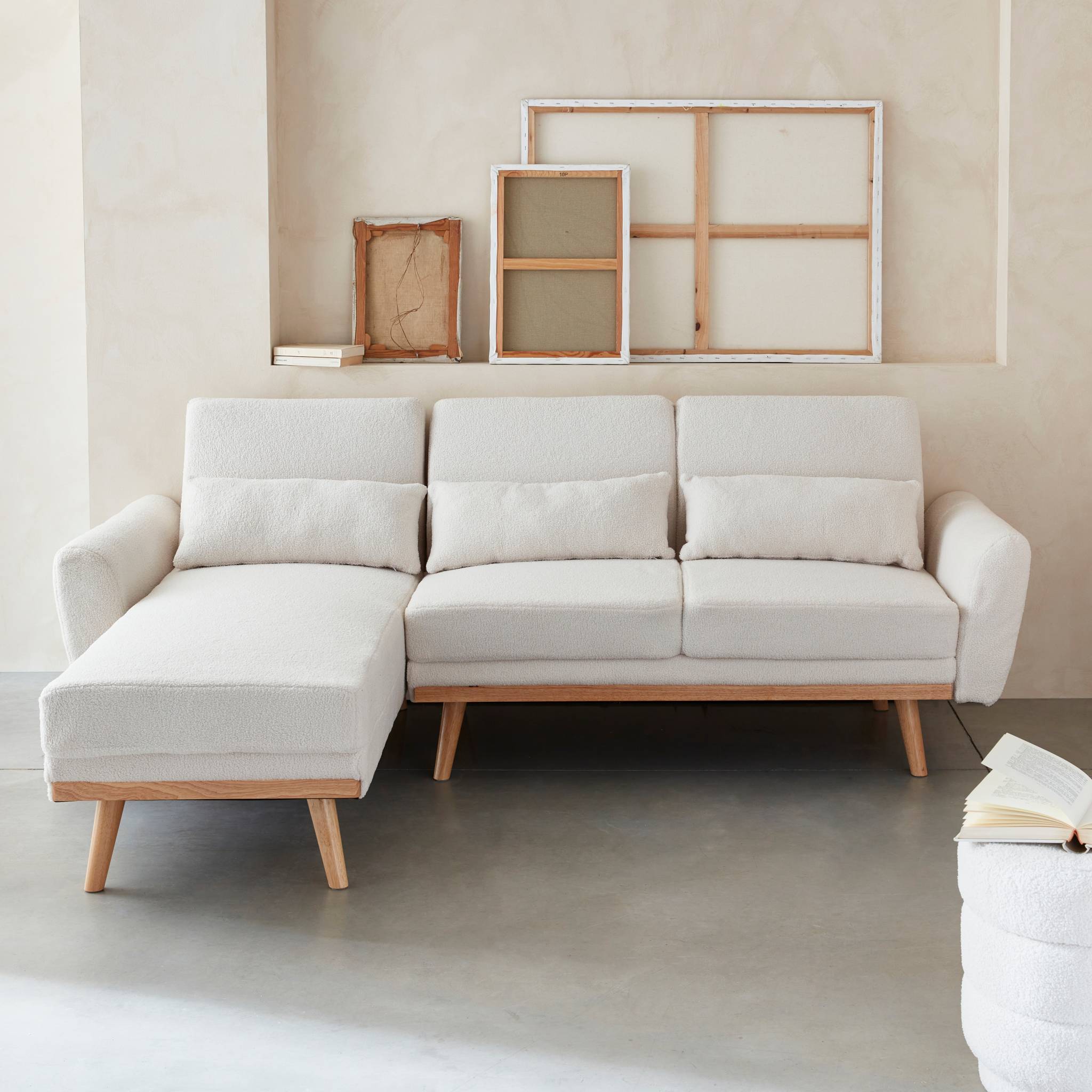 Canapé D'angle Convertible Homifab 3 Places - Beige, Moderne Et Tout Neuf