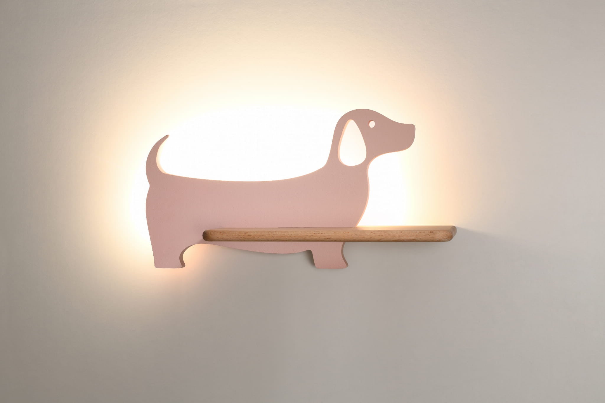 Kinkiet ścienny Dog jasne drewno i róż LED 5W 4000K 250lm wym: 18,5 x 36,5 x 12 cm metal IP20 Candellux