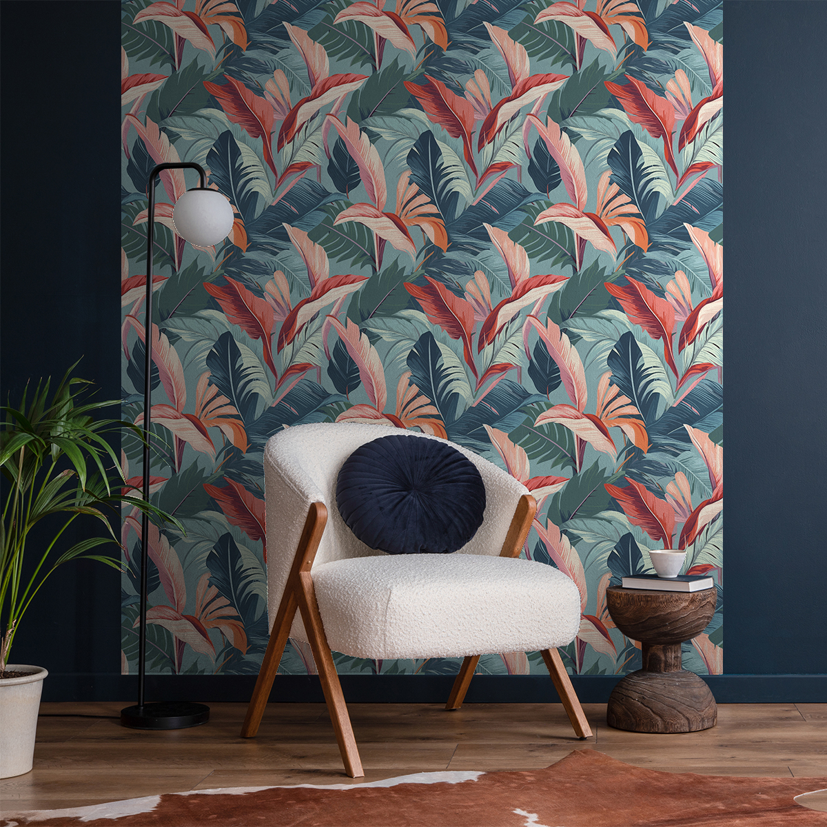 Papel pintado prepegado tropicales hojas de palma cherry h300 x l60 cm - adhesivo pared - sticker revestimiento