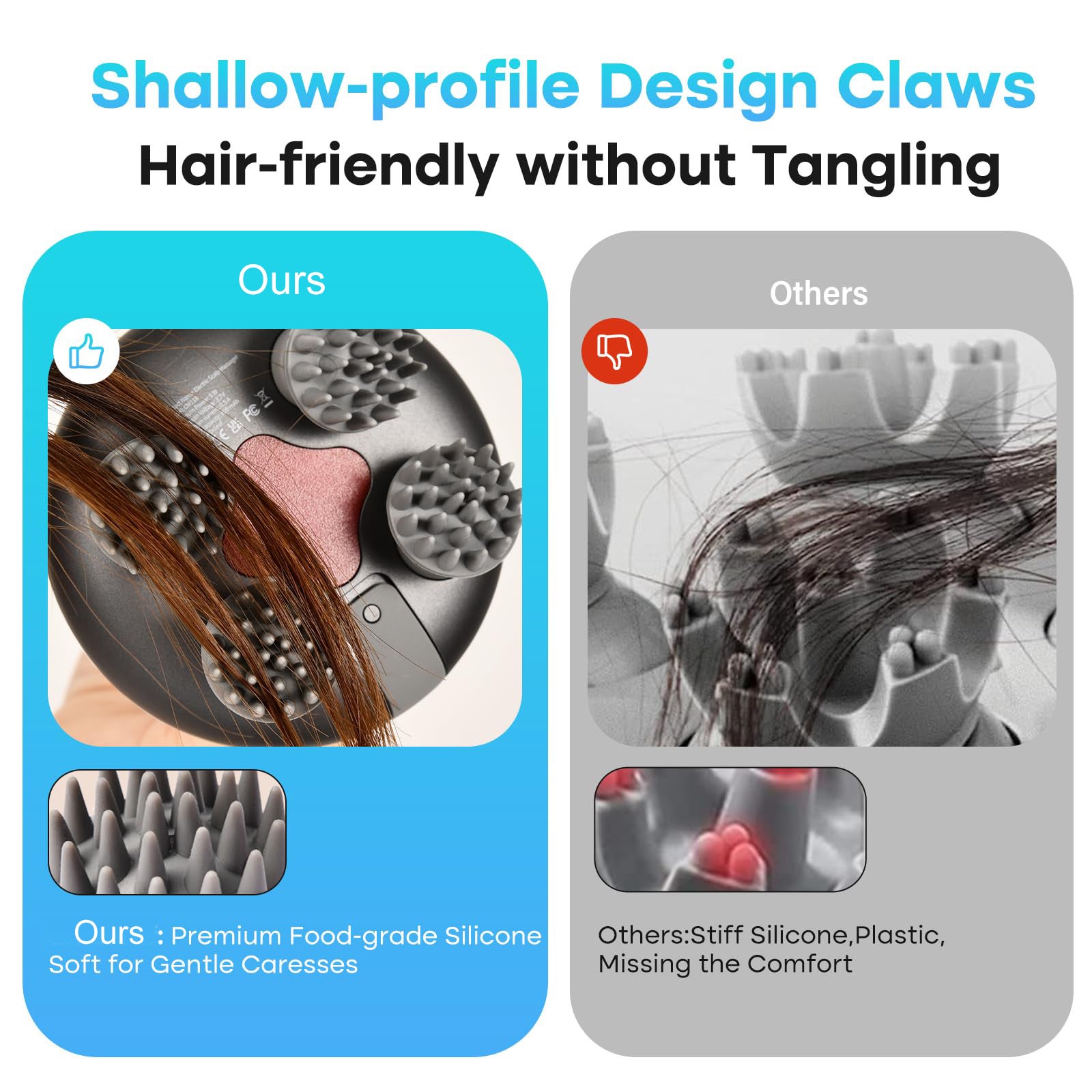 Massajador Elétrico para Couro Cabeludo com 8 Cabeças de Massagem em Silicone, Aparelho de Massagem Portátil com 3 Modos para Relaxamento - 4