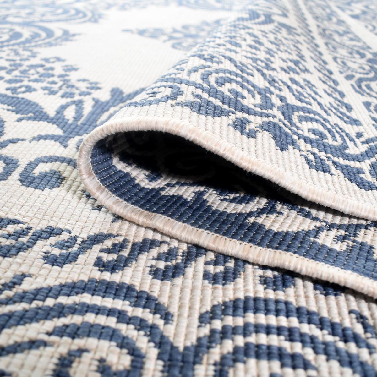 Tapis extérieur, kilim reversible 160x230 LYN2 O REVERSIBLE bleu et blanc - 5