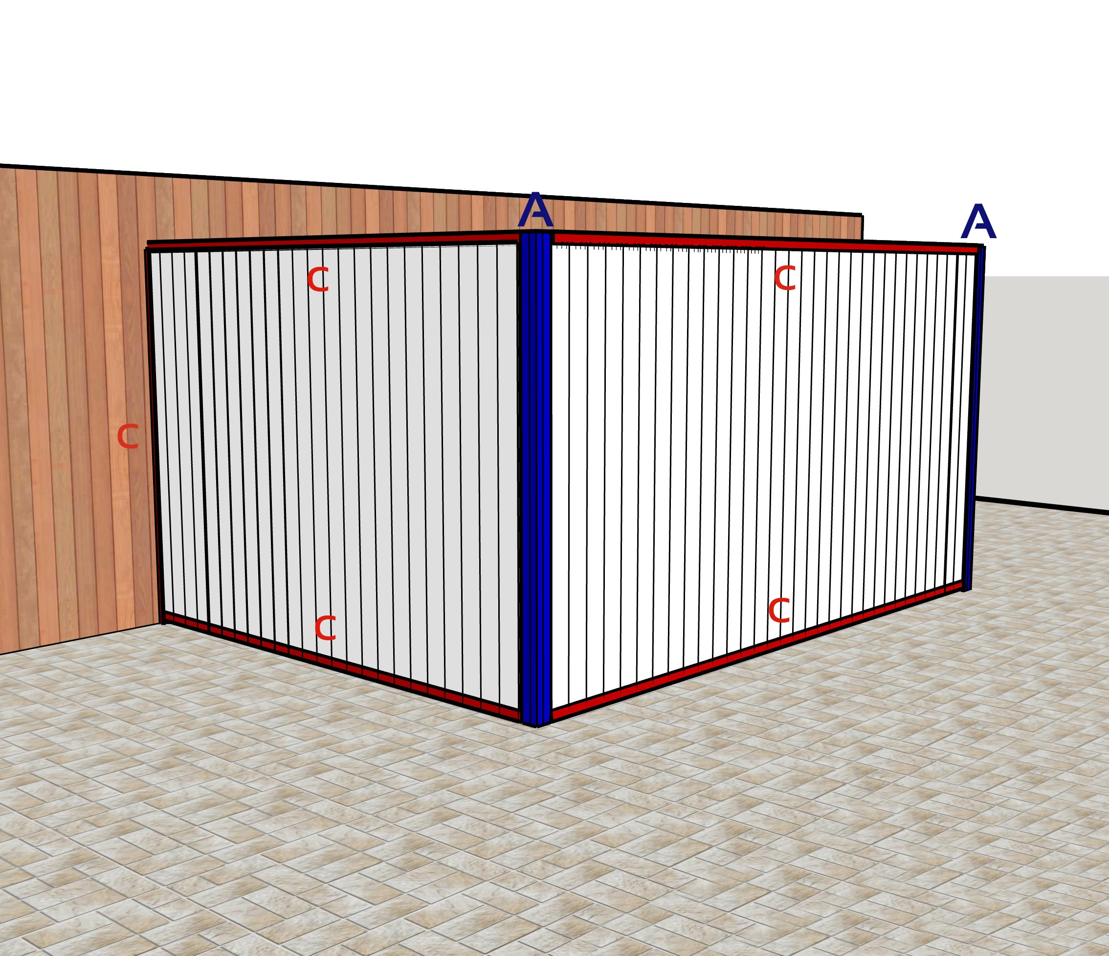 Profil C Guide périmétrique pour cloison à panneaux - dimension standard : 300 cm. Guide sol et plafond, démarrage et fermeture sur le côté. - 7
