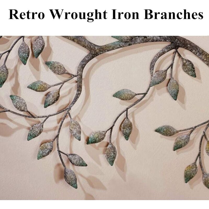 Oiseau Mural Art déco, Une Paire d'oiseaux d'amour sur Les Branches, Sculpture Murale en métal à Suspendre, décoration Murale en Fer forgé rétro,58x48 - 5