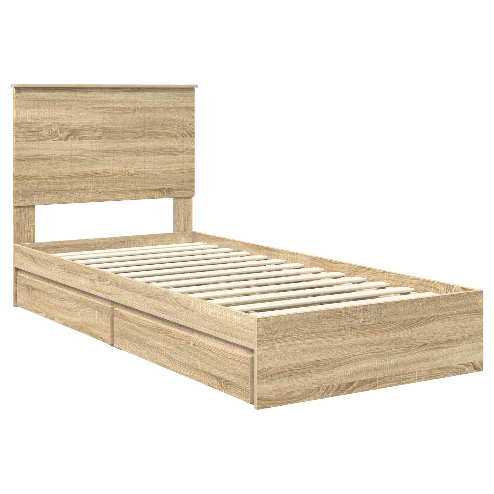 Lit de rangement chêne 90 x 190 cm en panneau de bois - 4