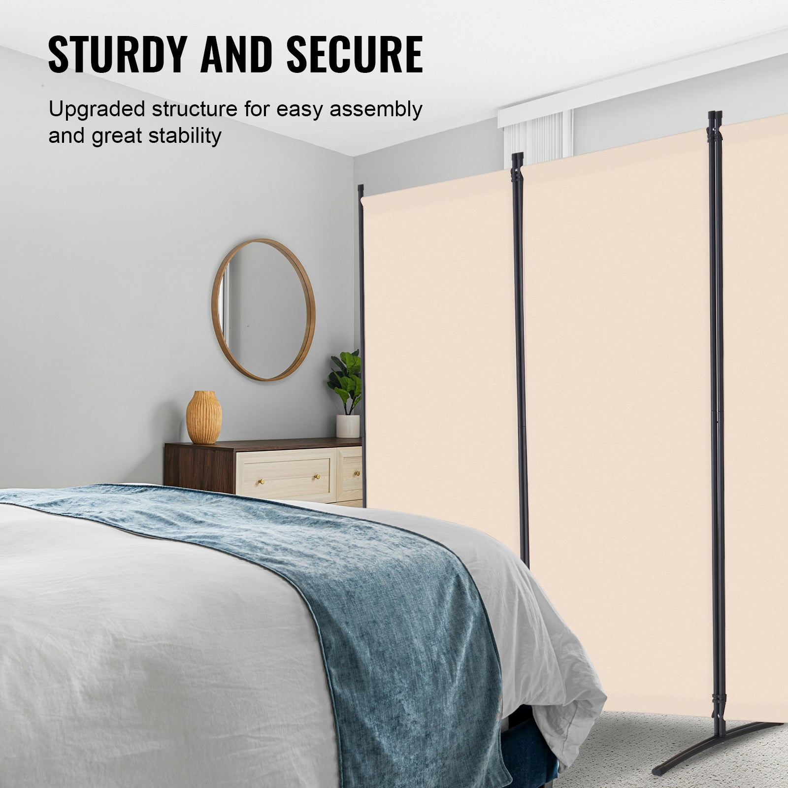 Paravent Multifonctionnel VEVOR 4 Panneaux,Cloison Séparatrice 346,4 x 184 cm,Pliable,Brise-vue Bureau,Chambre,Salon,Beige - 4