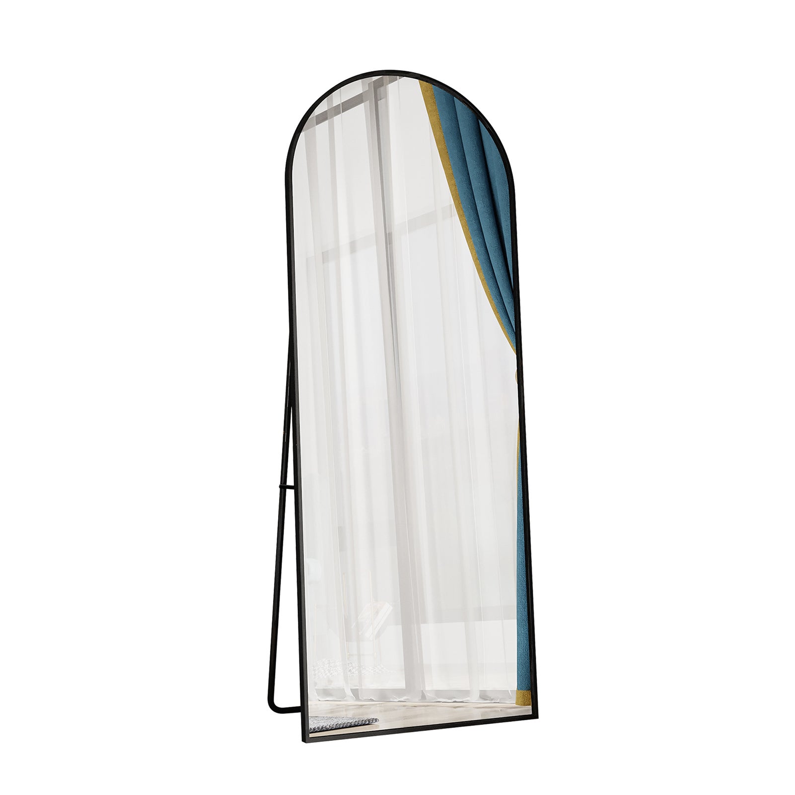 Espelho de Chão 162x53cm, Espelho Corpo Inteiro Arqueado com Moldura de Alumínio, Espelho de Parede com Suporte para Quarto, Sala e Closet, Preto - 9