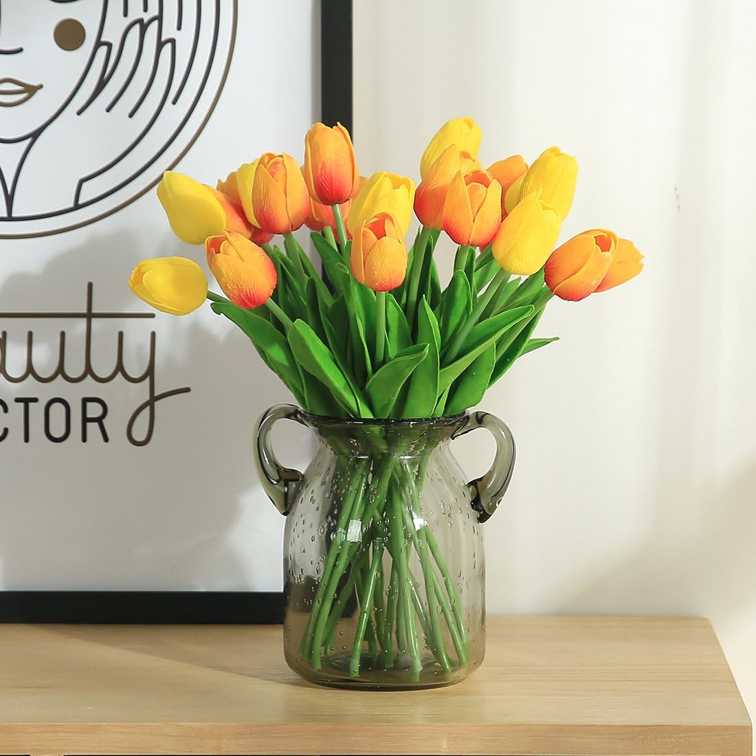 Lot de 10 tulipes artificielles en latex, aspect réaliste, couleur orange, idéales pour les bouquets de mariage, la décoration de la maison et du jar - 3