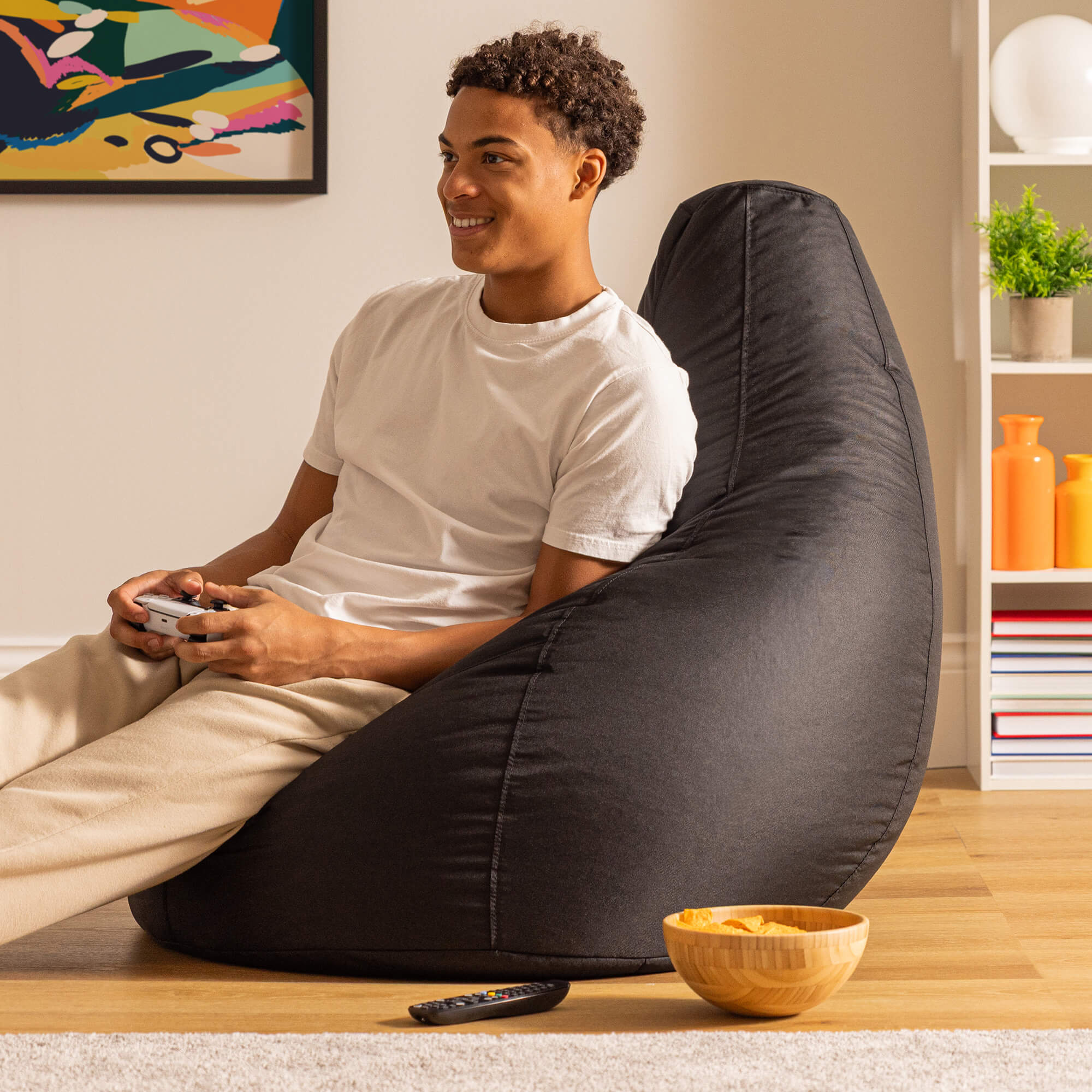 Pouf reclinabile con schienale alto Icon per interni ed esterni, soggiorno, giardino, nero, 84x84 cm, Oeko-Tex® - 3