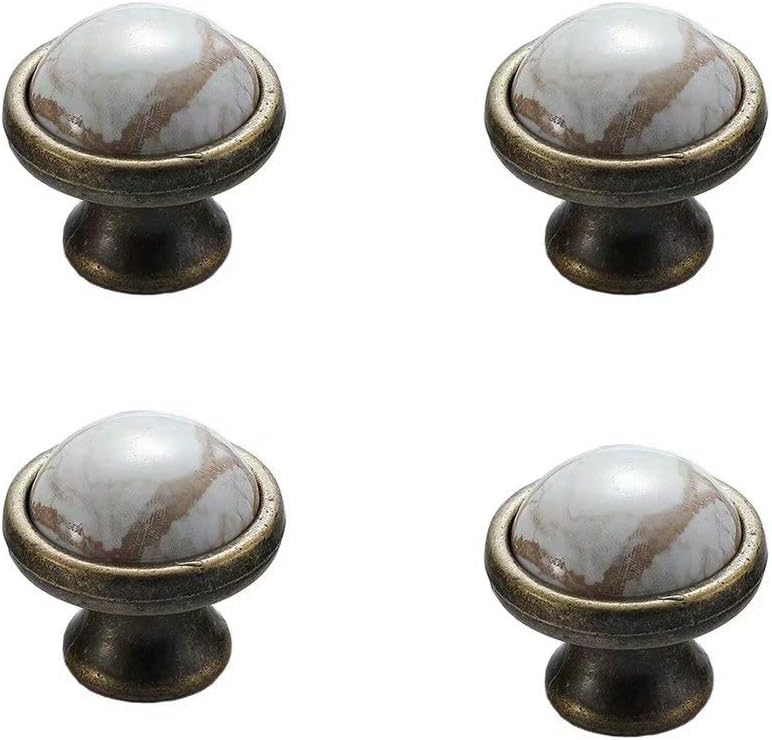 Zestaw 4 ceramicznych gałek do drzwi, szuflad i szafek, styl vintage chic, uchwyty do szafek/szuflad, brąz/marmur