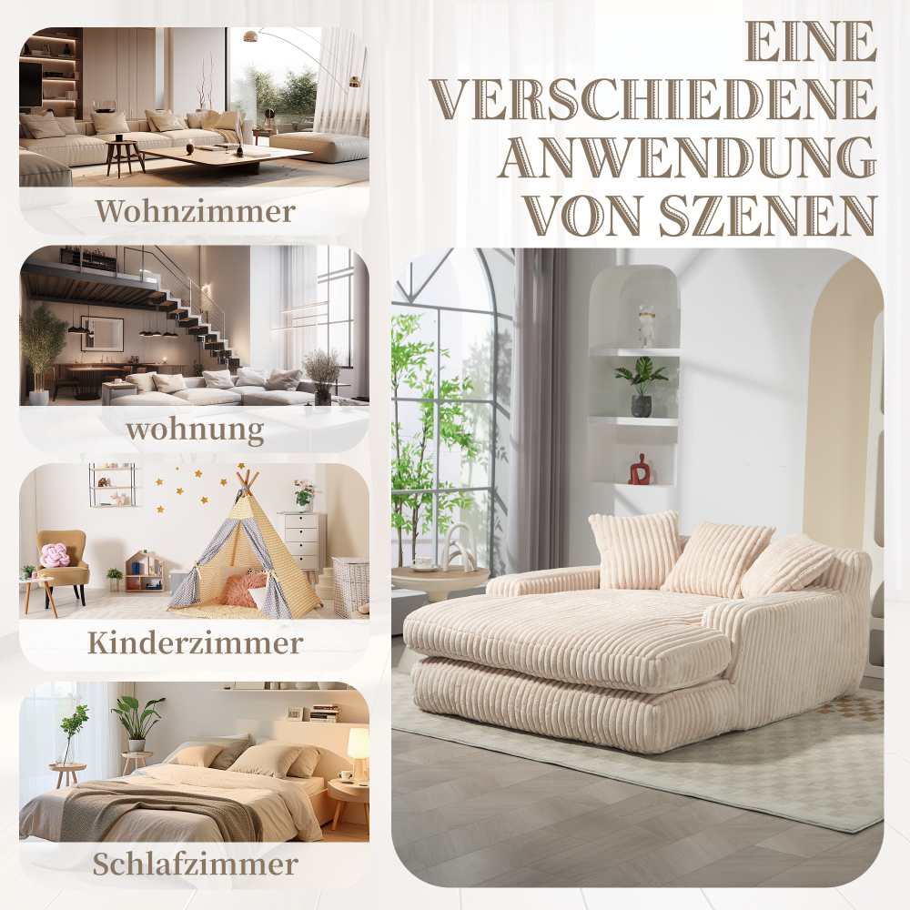 Canapé-lit en velours côtelé moderne – Canapé nuage beige avec 3 coussins, sofa de sol 1 place confortable pour salon, appartement, bureau - 6
