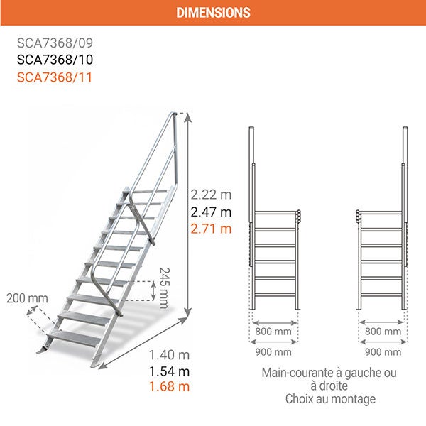 Escalier industriel 13 marches - Hauteur à franchir 3.20m - Inclinaison 60° - SCA7368/13 - 2