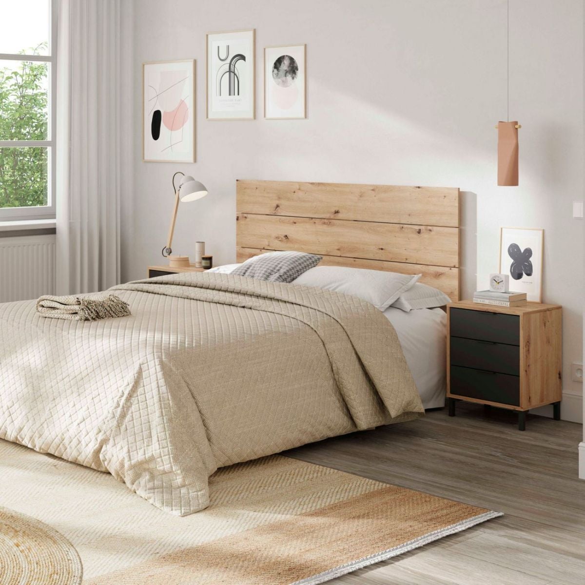 Cabeceira Enzo com mesas de cabeceira Gris Antracita - Roble Nodi 160 x 60 x 25 cm - 7