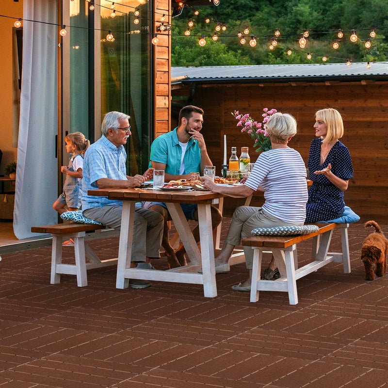 Lot de 110 dalles de terrasse 30x30cm sol en plastique avec système d'encliquetage Pose Rapide Idéal Jardin, Balcon Brun (110 pcs/10 m²) - 9