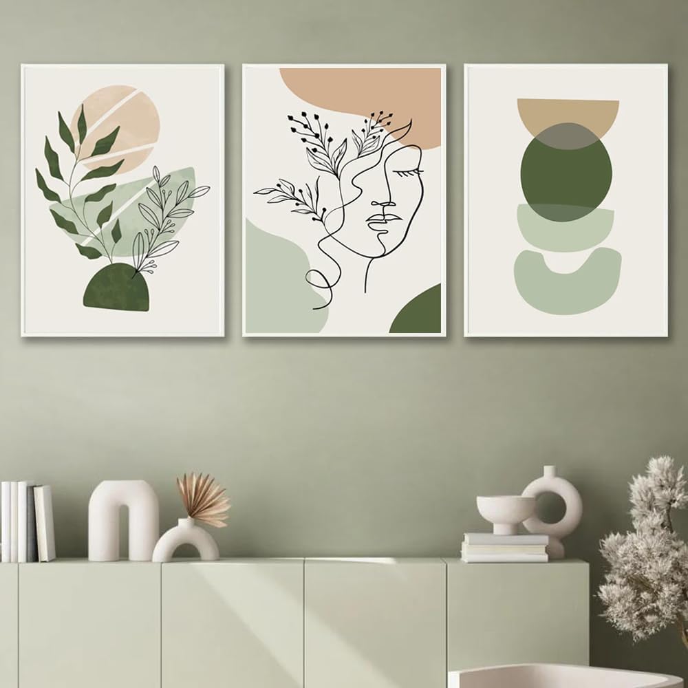 Abstrakcyjne zielone plakaty 30x40, obraz w stylu boho chic, salon, kuchnia, geometryczny plakat, twarz kobiety, abstrakcyjny wydruk – bez ramki