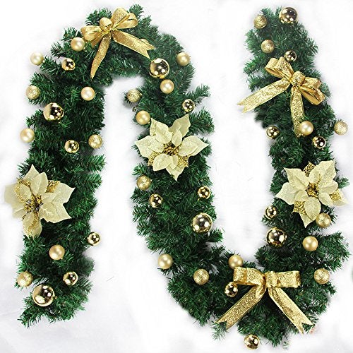 Guirnalda de 2,7 m con luces, decoraciones navideñas, corona artificial con bayas y piñas para puerta de entrada