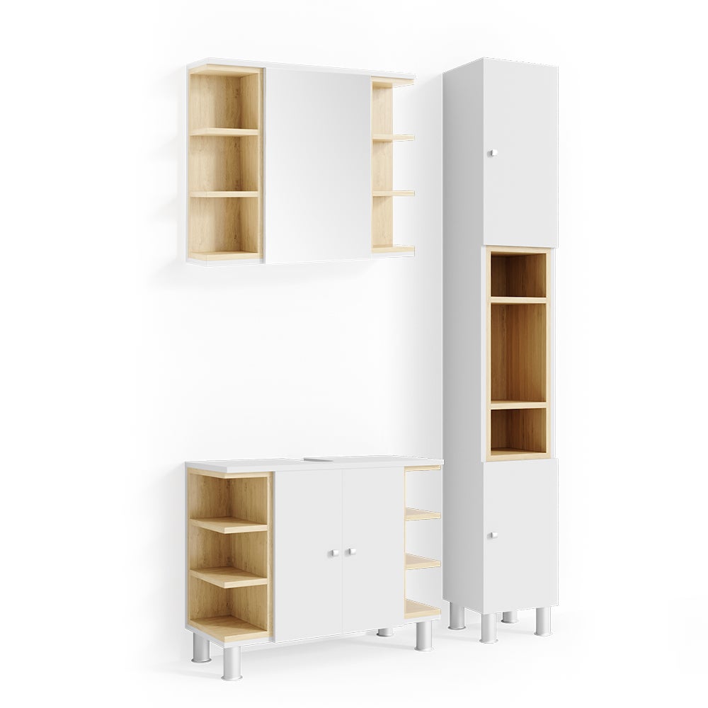 Vicco Zestaw mebli łazienkowych Aquis, Biały, 3 części, z modułem wysokim