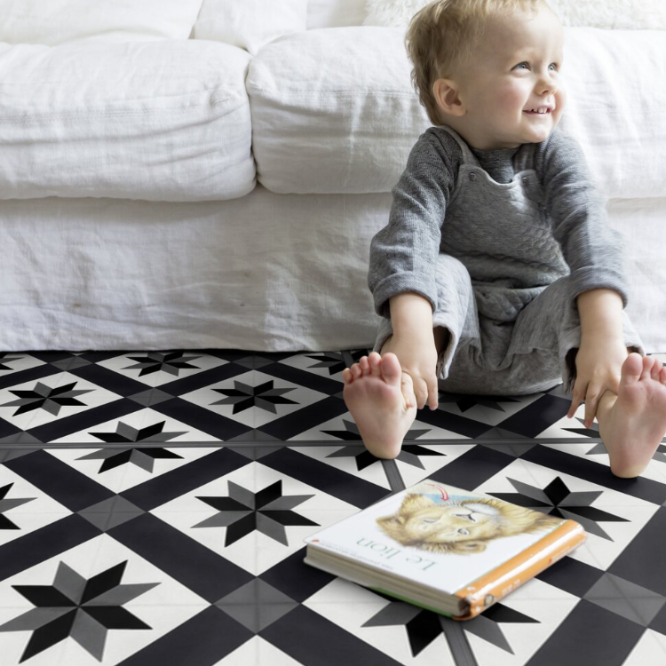 Dalle PVC autoplombante sous-couche intégrée effet carreaux ciment cordoba black GERFLOR Senso Unik - 4