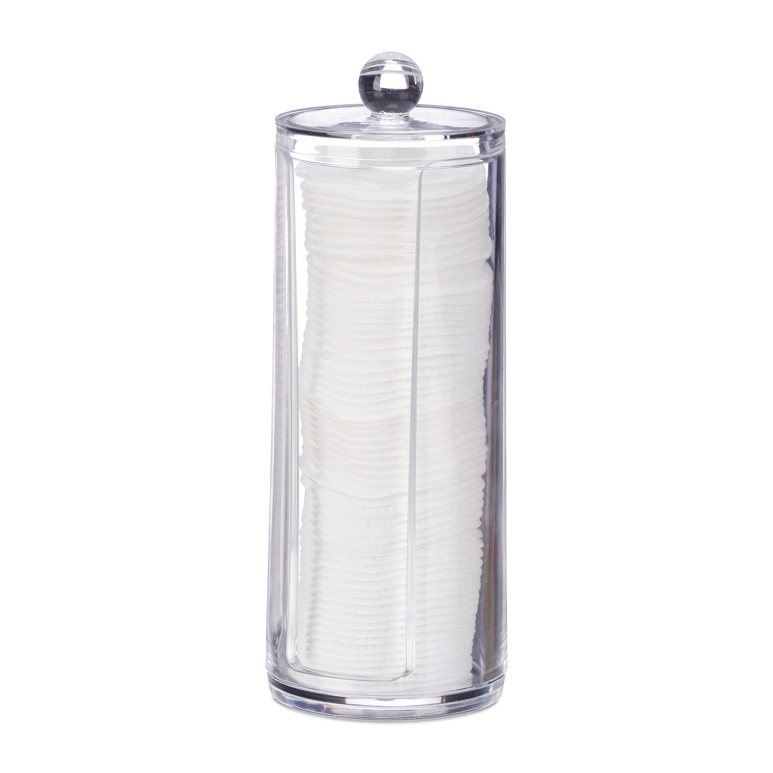 Dispensador Redondo De Algodón Transparente Con Tapa De Bambú - Para Desmaquillantes, 7.5x20 Cm