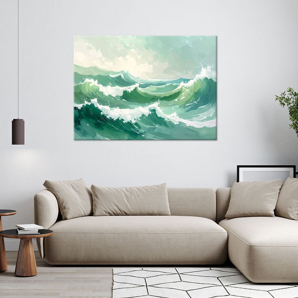 Obraz do salonu sypialni biura, Morze Fale Pastelowy Krajobraz Zielony morski 90x60 - 2