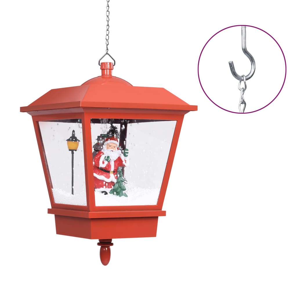 VidaXL Lampada Natalizia Sospesa Con Babbo Natale E Neve Cadente, LED, Rossa, 27x27x45 Cm, Decorazione Festiva Interna/Esterna