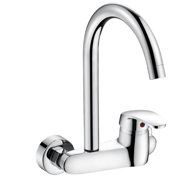 Bateria kuchenna z mieszaczem miedzianym, ścienna, do ciepłej i zimnej wody, z podwójnym otworem, do zlewu domowego, umywalki, pralni, basenu, bez węż