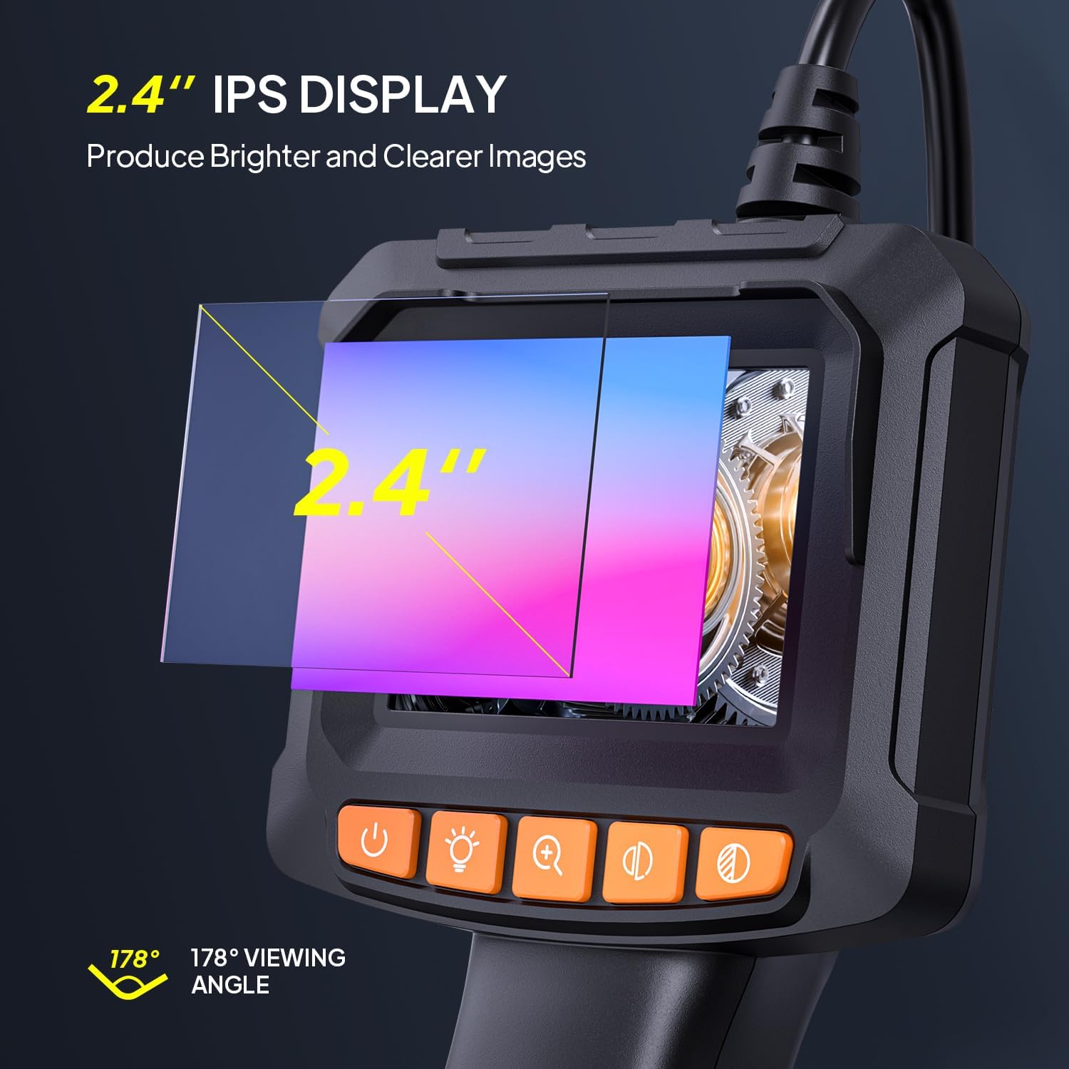 Caméra Endoscopique 1080P HD, Zoom 2X, IP67, Écran 2,4 Pouces, Câble 5M Semi-Rigide, 8 LED Réglables - 5