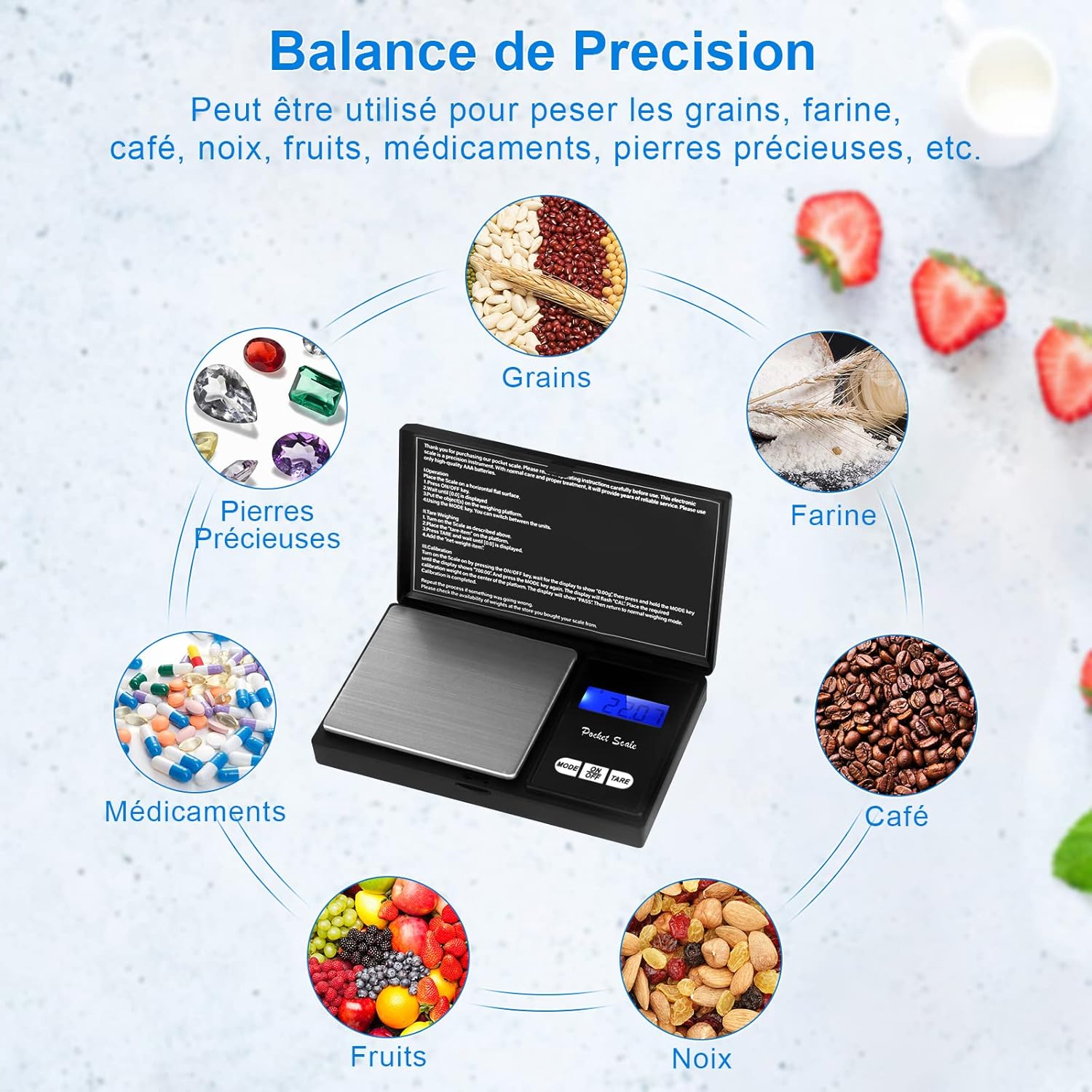 Czarna, precyzyjna waga 500g/0,01g (mała skala gramowa) z wyświetlaczem LCD i funkcjami, idealna do kawy, ziół, biżuterii i innych. - 2