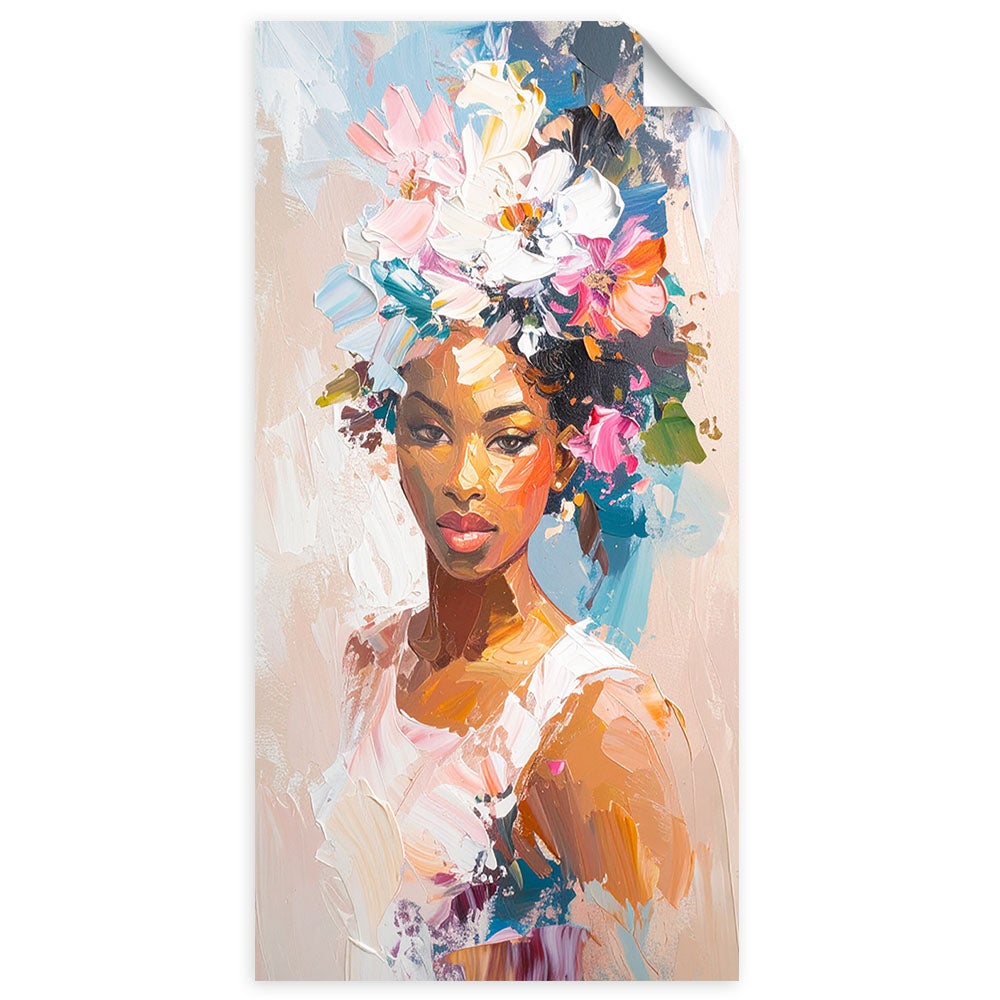 Naklejka na ścianę do salonu sypialni, Portret kobiety kwiaty abstrakcja 60x120