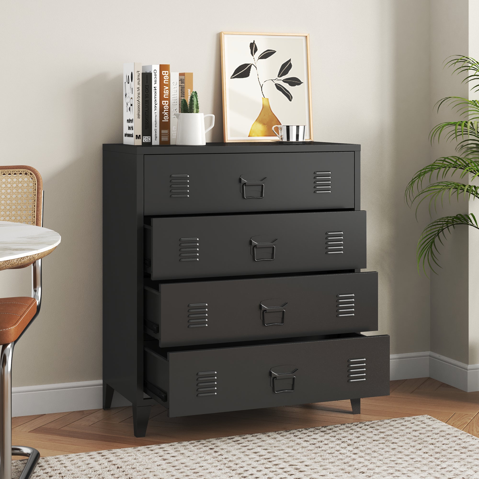 Commode métallique Hämeenlinna avec 4 tiroirs acier 92 x 80 x 40 cm noir [en.casa] - 3