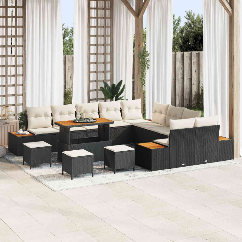 Zestaw Sof na Ogród z poduszką 14 pcs Czarny Polirattan vidaXL