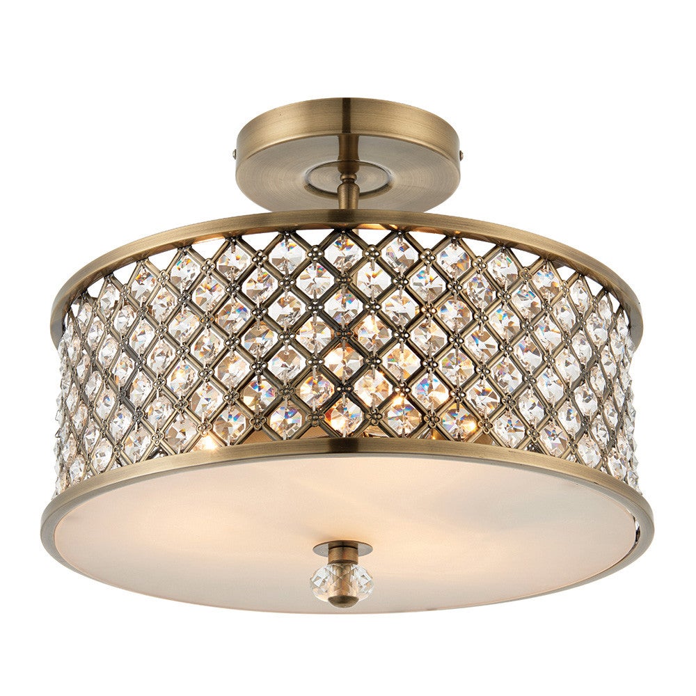 Lampa sufitowa kryształki HUDSON antyczny mosiądz 3xE27x40W metal wym:34x40,5x40,5cm IP20 Endon