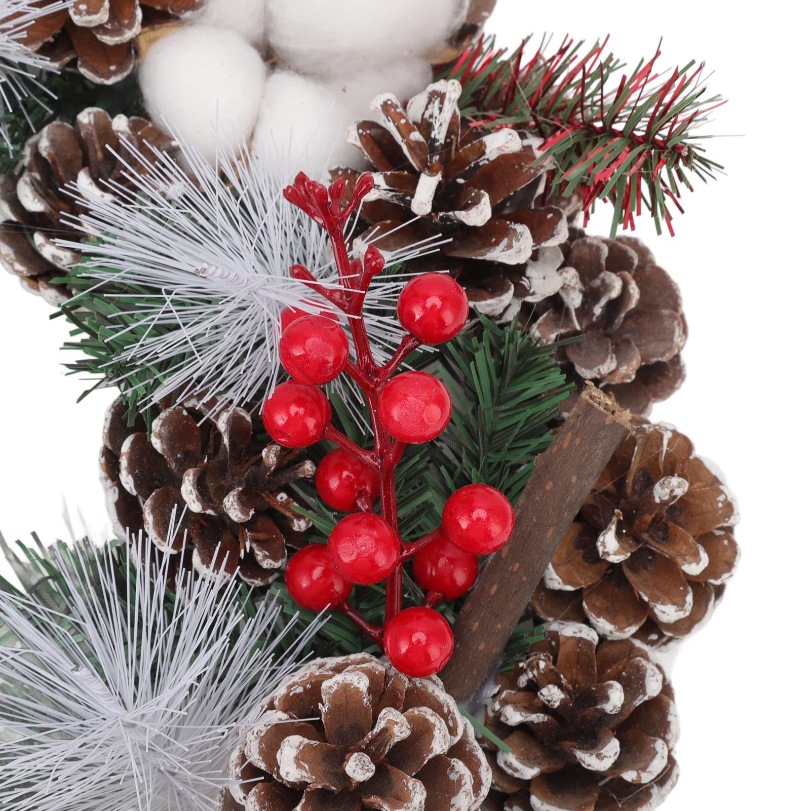 Couronne de Noël Couronne de Noël artificielle de 13,7 pouces décorée de pommes de pin et de coton pour décorations de vacances intérieures et e - 8