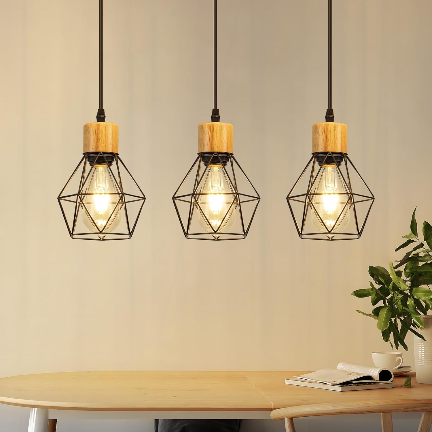 ZMH Lampa wisząca z czarnego metalu w stylu vintage, 3 żarówki E27, brak w zestawie