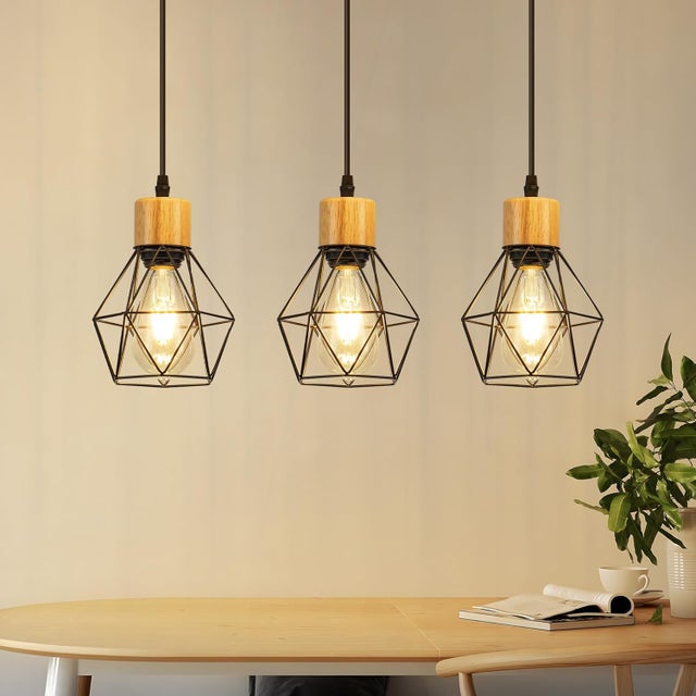 ZMH Lampa wisząca z czarnego metalu w stylu vintage, 3 żarówki E27, brak w zestawie