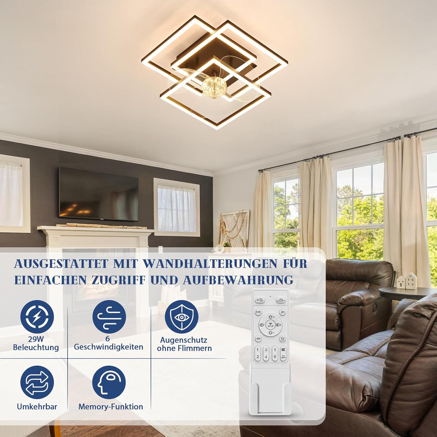 NETTLIFE Ventilateur de Plafond LED Noir Silencieux, CCT 3000-6500K Dimmable, 6 Vitesses, Télécommande & Minuterie, Moderne pour Salon Chambre - 2