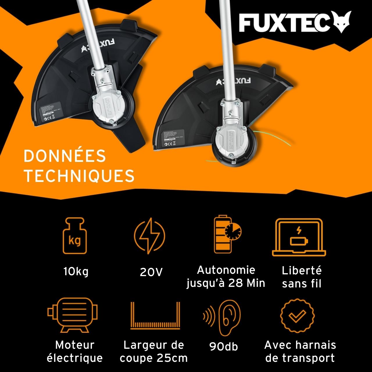 Débroussailleuse sans fil FUXTEC FX-E2MS 2 batteries 20V 2Ah double chargeur 2,4A inclus Fil et lame Largeur 25,5 35cm - 3