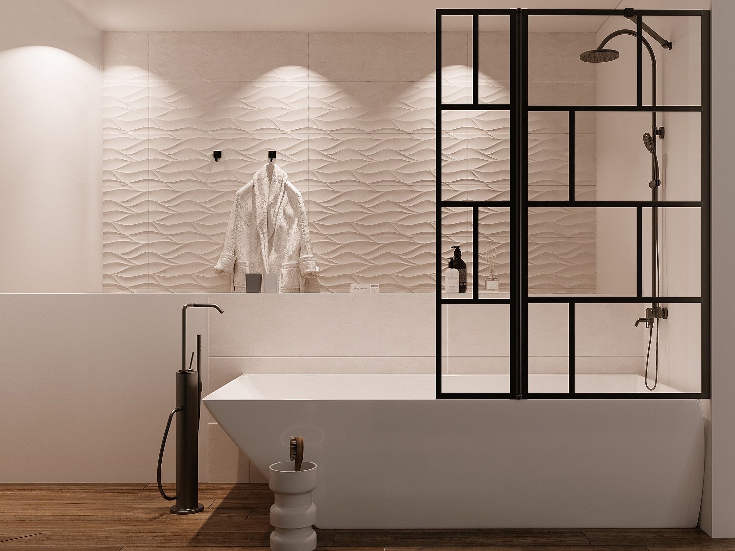 Parawan nawannowy w kolorze czarnym matowym w industrialnym stylu z obrotowym skrzydłem – 100 × 140 cm – OBELINI