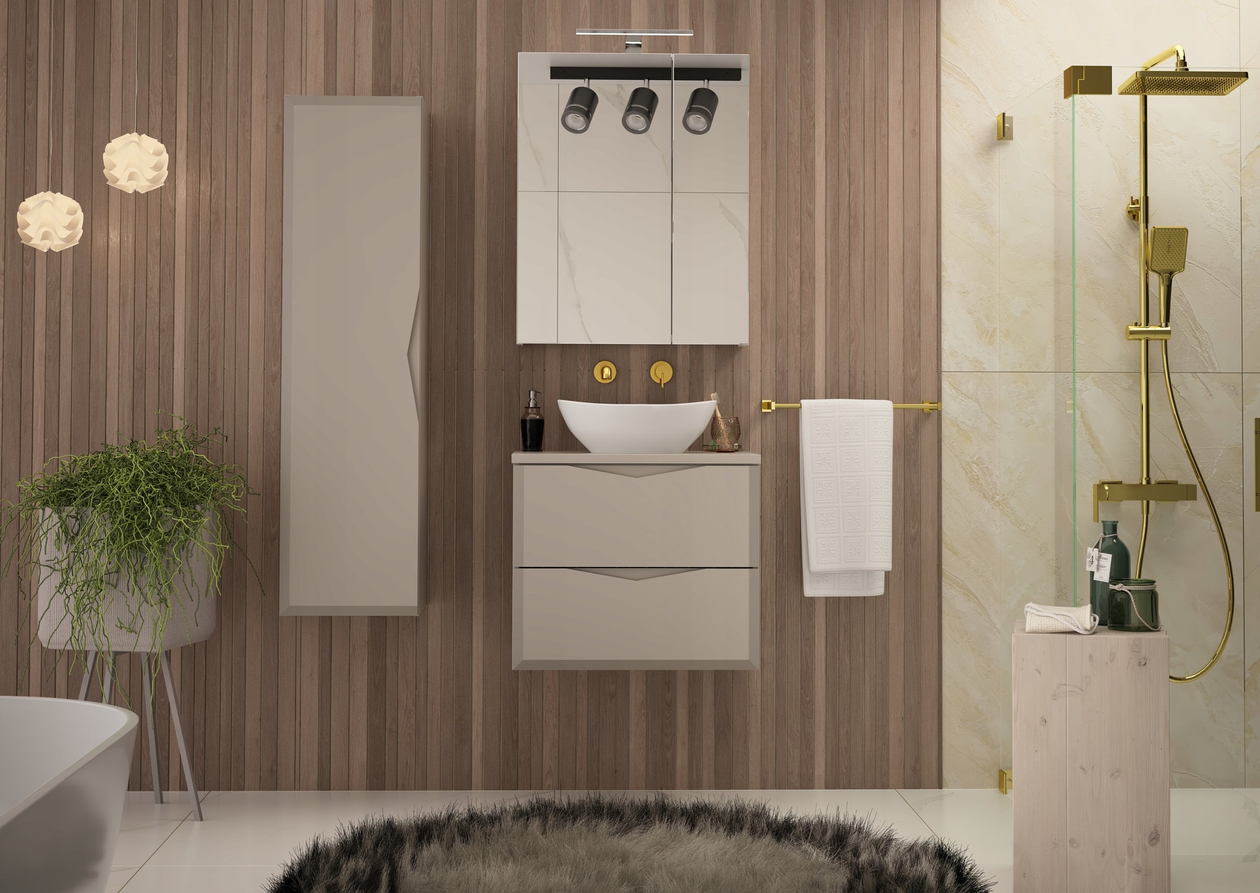 Szafka łazienkowa DELICA 60 cm kaszmir wisząca 2 szuflady frezowane MDF mat - 9