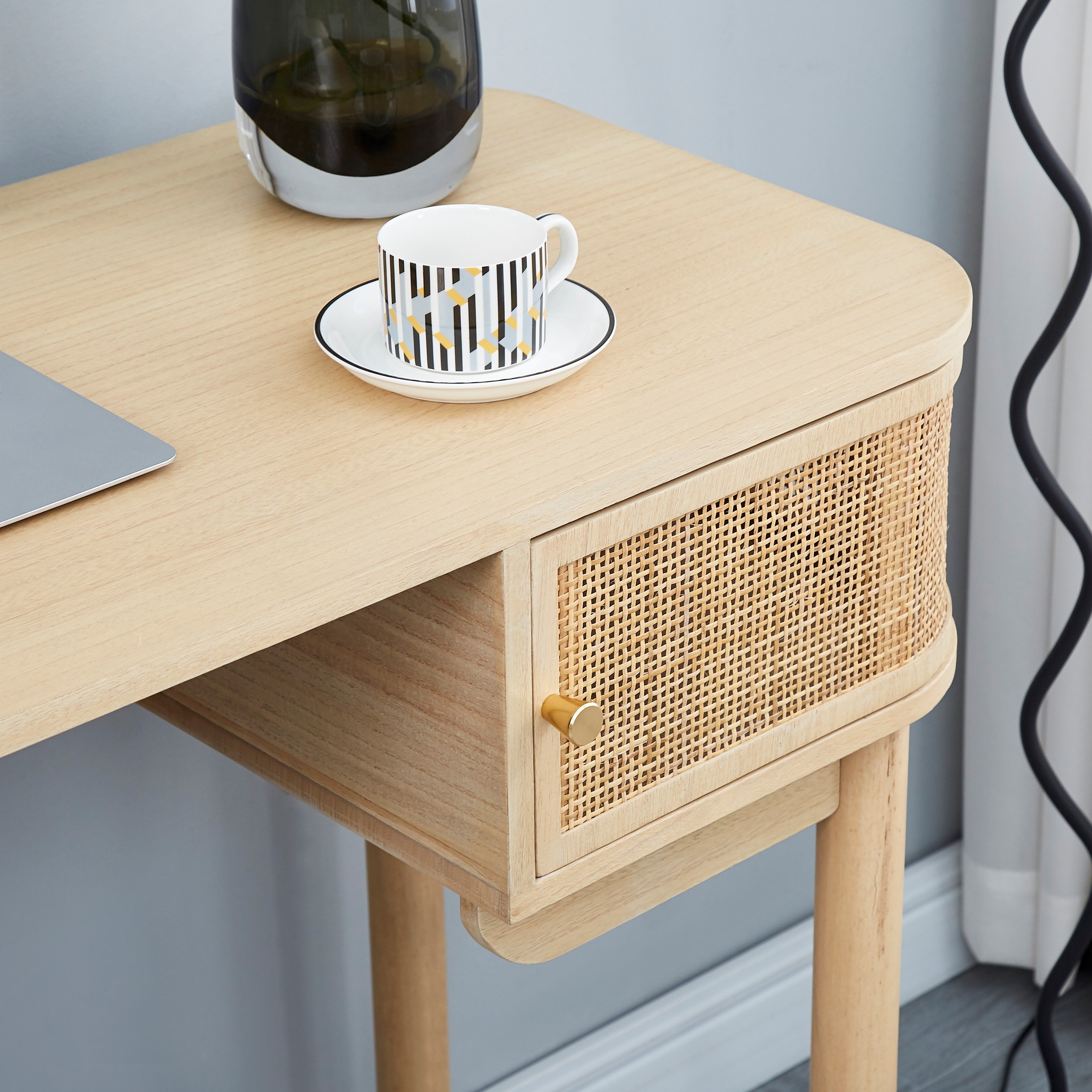 Nordlys - Bureau en Bois avec 2 Portes Rotin Marron - 8
