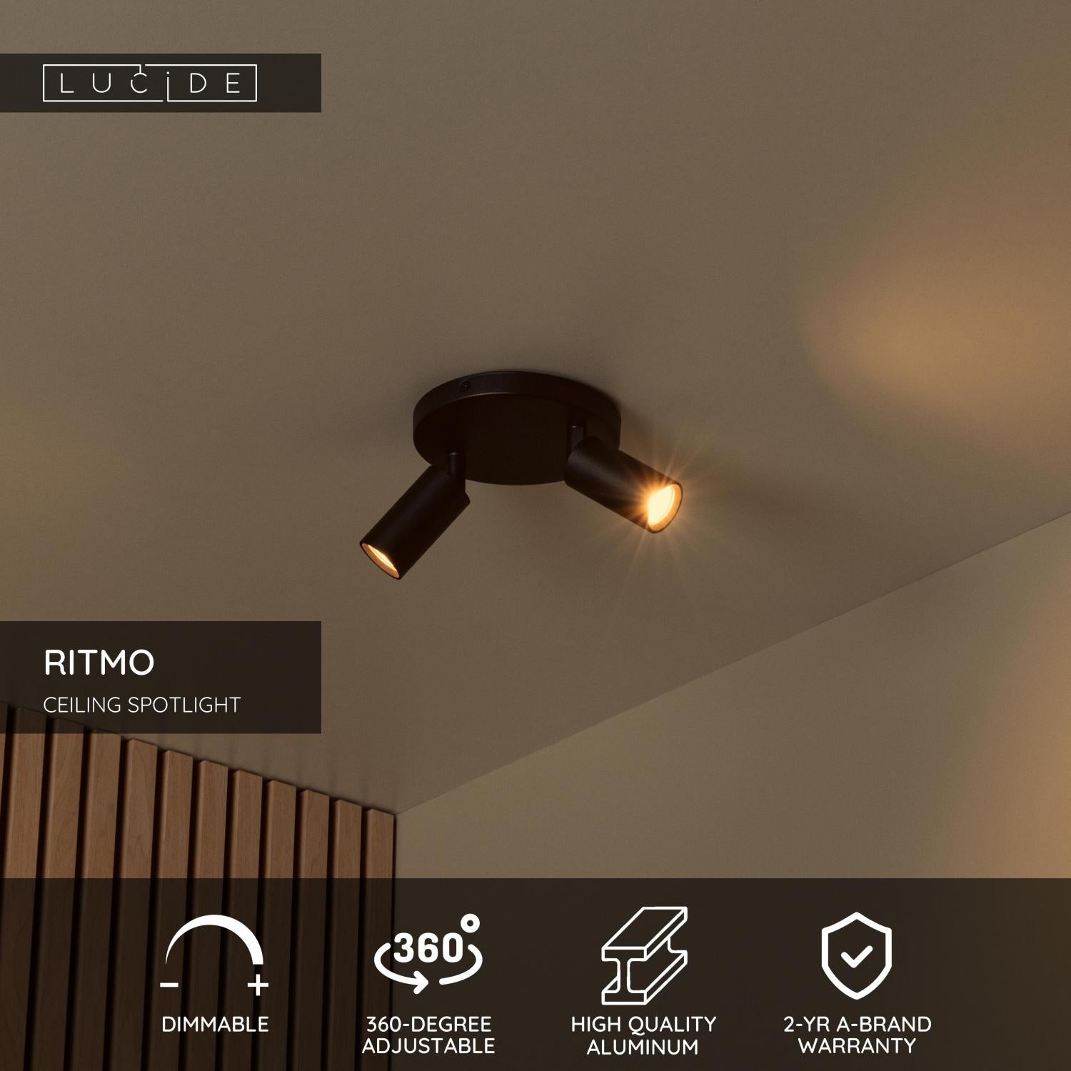 Spot plafond RITMO - Noir - 2xGU10 (MR11) - Lucide - 2