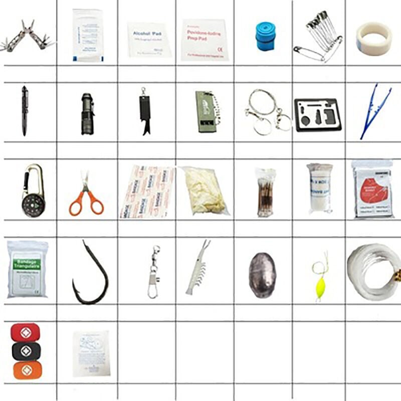 Kit De Survie 241 En 1 – IFAK Trauma First Aid – Outils Tactiques – 16 Pinces, Couteau, Lampe, Allume-Feu – 0,7 Kg