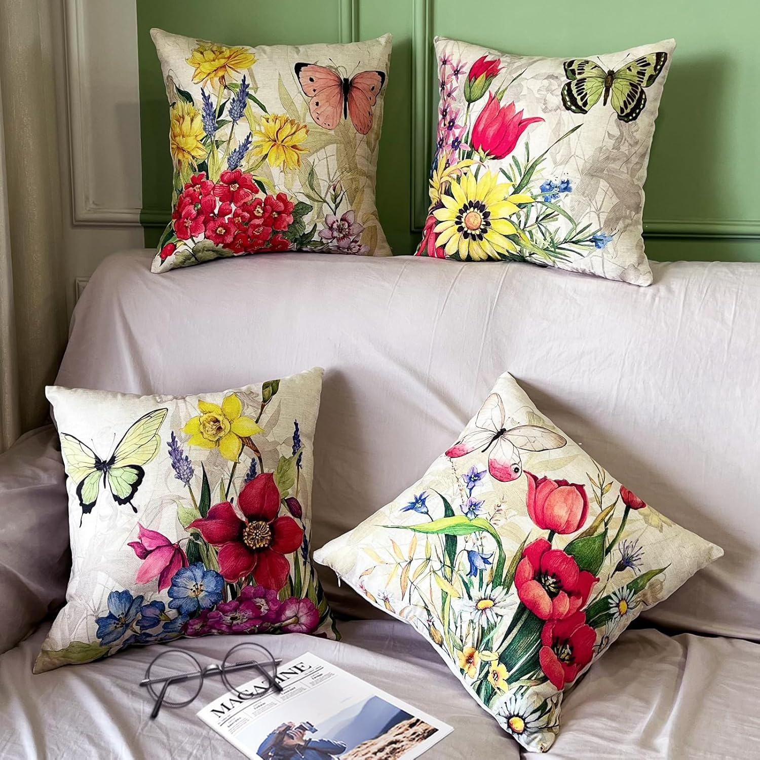 Lot de 4 Housse de Coussin, Housse Coussin 45x45 Housses de Coussin Taie d'oreiller Décoratif Canapé pour Chambre, Canapé, Chaise, Lit,Jardin (Fleur-L - 3