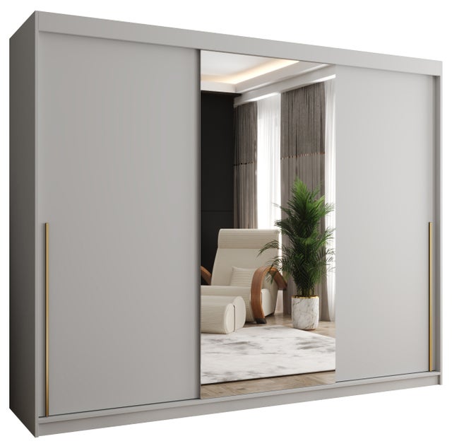 Szafa przesuwna z lustrem SIMA T1 250 x 62 x 200 biały + u. złoty